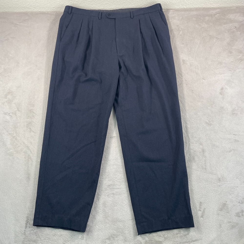 Vintage Ermenegildo Zegna Pleated Dress Pant 42x31 Navy 100% Wool Super‎ 100's